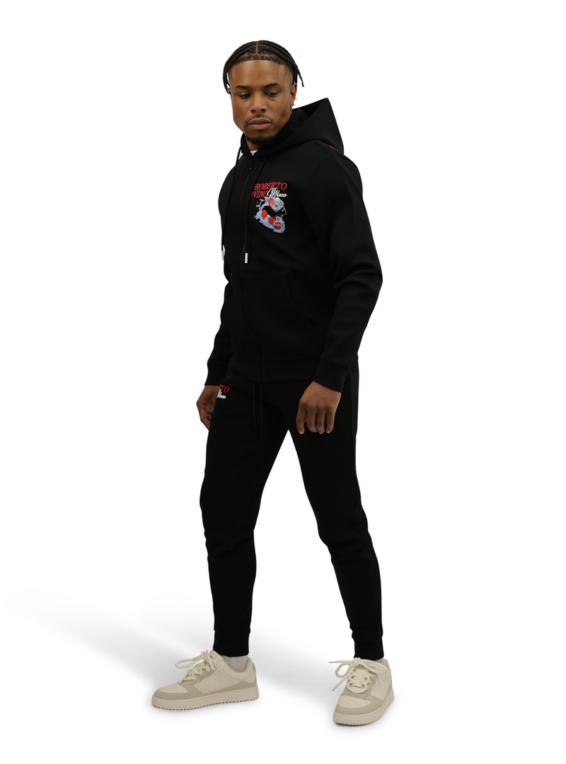 Roberto Vino Milano Fresh Cherry Zip Up Hoodie And Pants Set Black