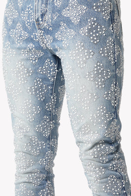 Guapi AQUA BLUE EMBELLISHED DENIM V4