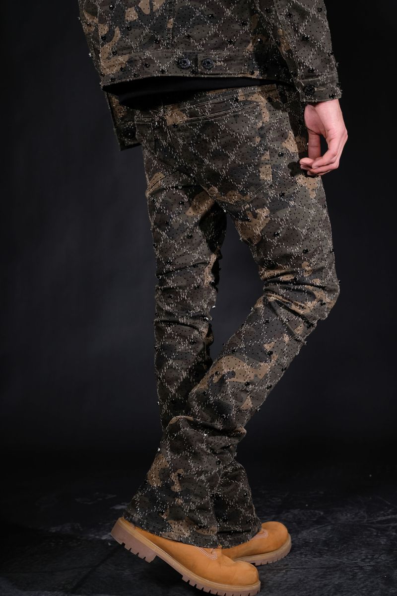 VICIOUS DENIM EMBELLISHED STACK JEANS – CAMO