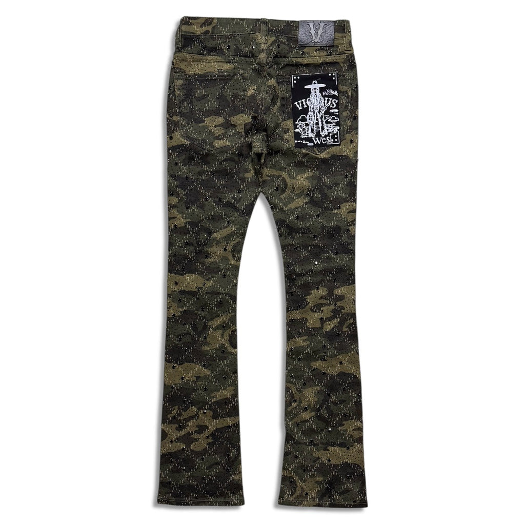 VICIOUS DENIM EMBELLISHED STACK JEANS – CAMO
