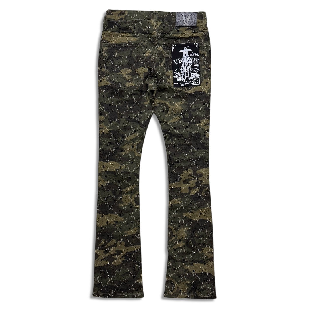 VICIOUS DENIM EMBELLISHED STACK JEANS – CAMO