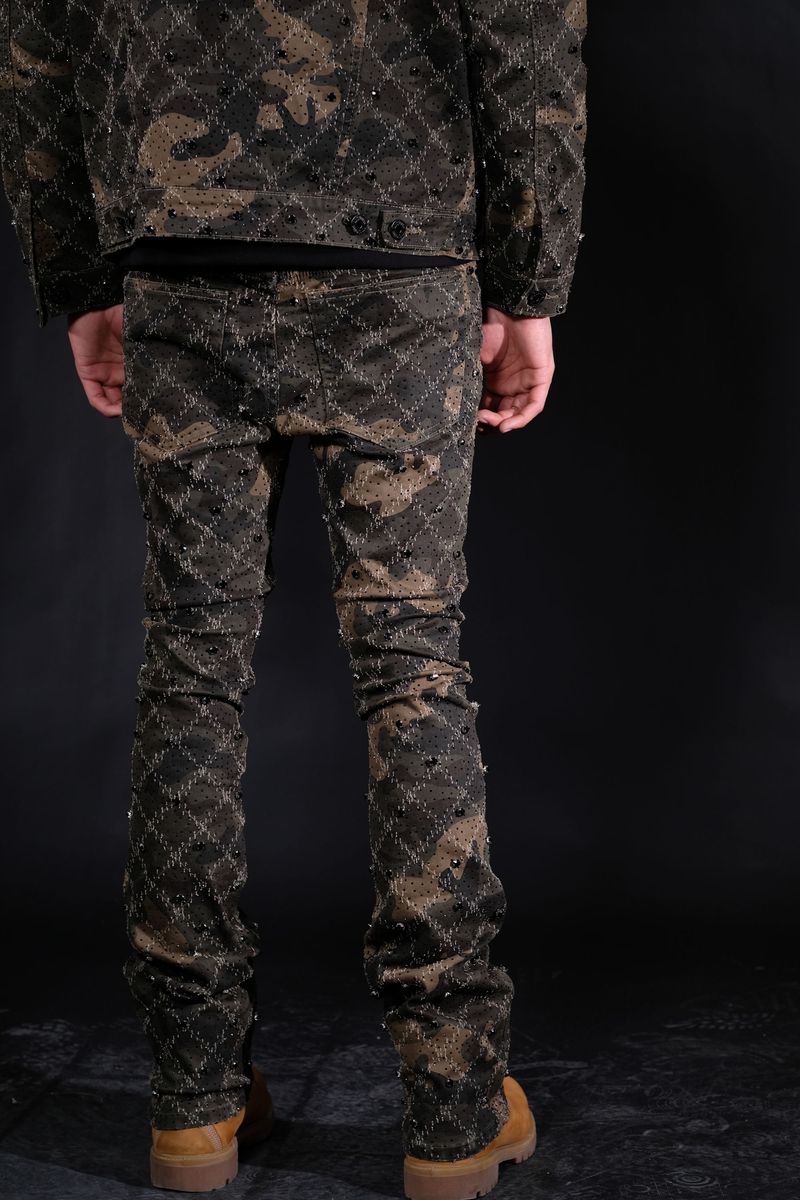 VICIOUS DENIM EMBELLISHED STACK JEANS – CAMO