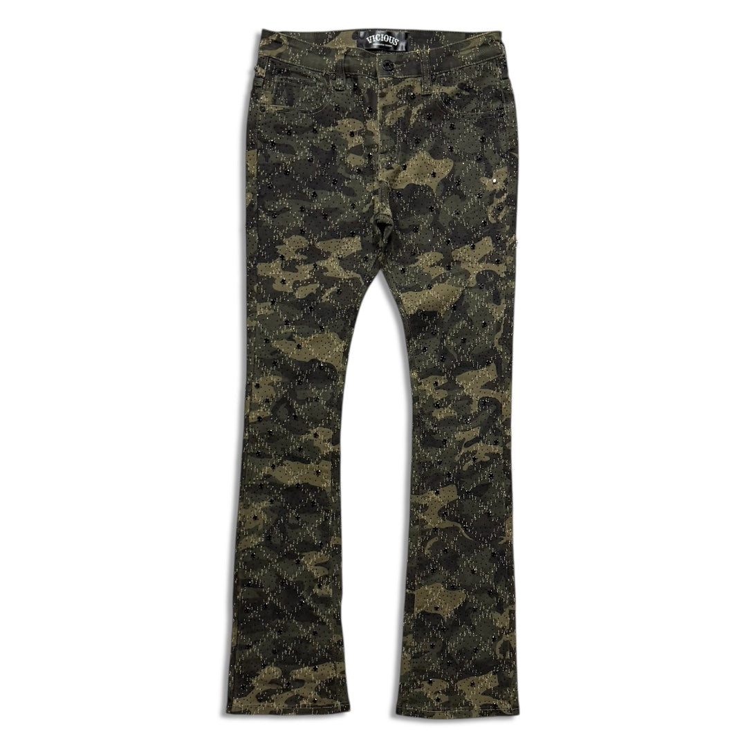 VICIOUS DENIM EMBELLISHED STACK JEANS – CAMO