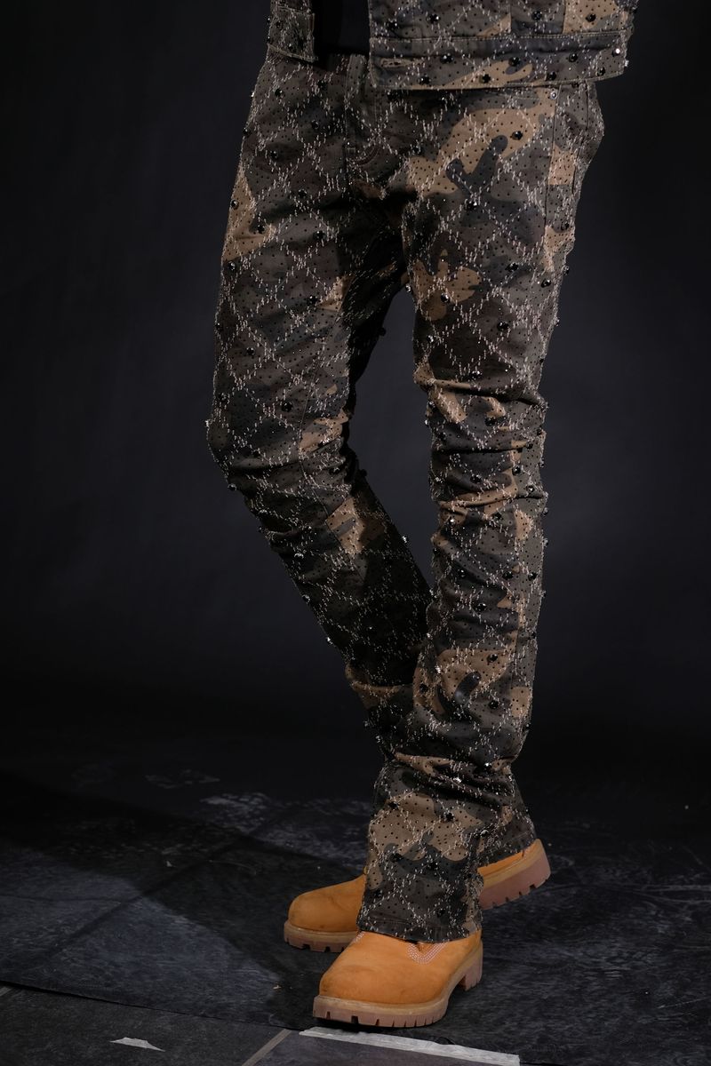VICIOUS DENIM EMBELLISHED STACK JEANS – CAMO