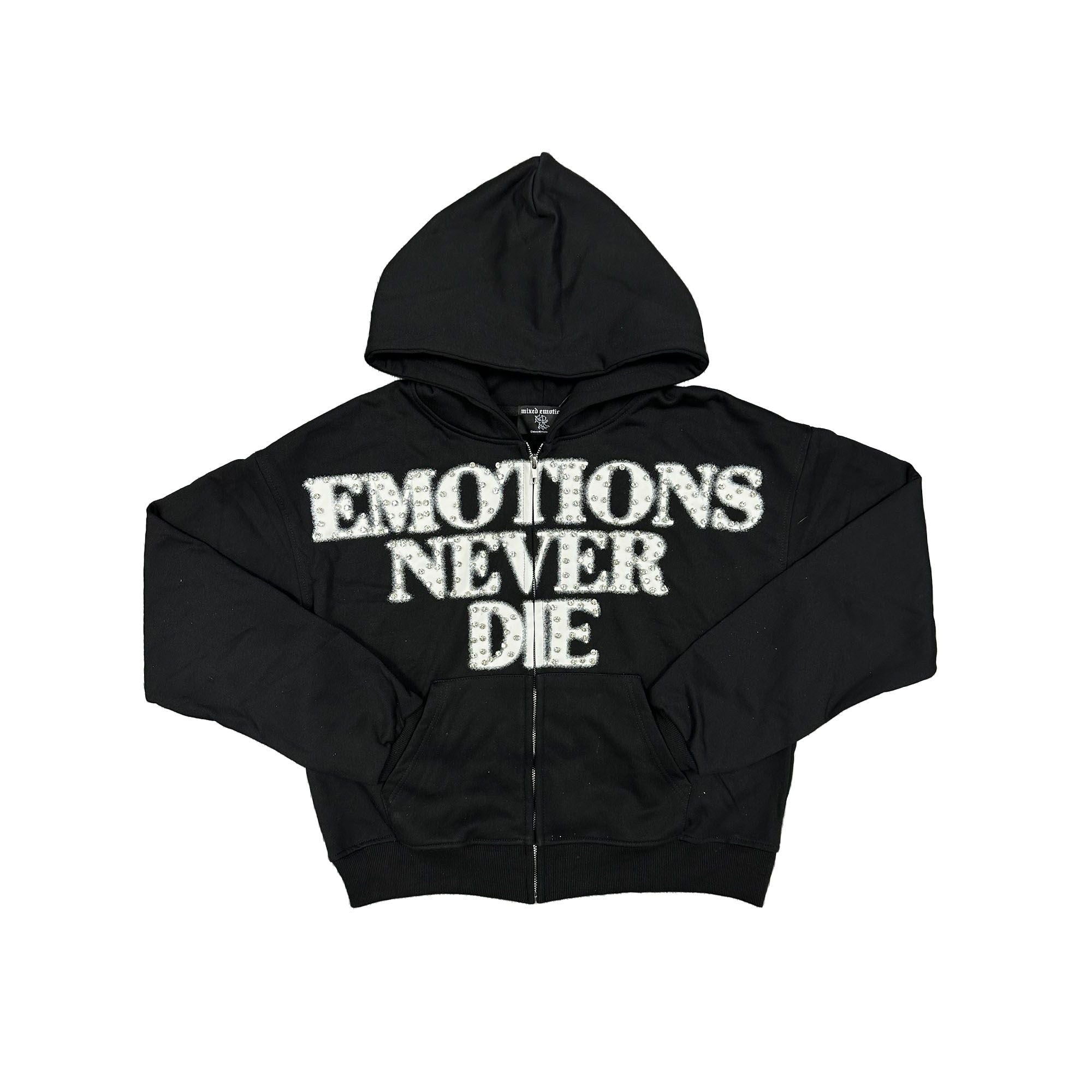 MIXED EMOTION NEVER DIE RHINESTONE END HOODIE
