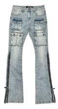 VICIOUS JEANS MULTI CARGO SIDE ZIPPER FLARE DENIM