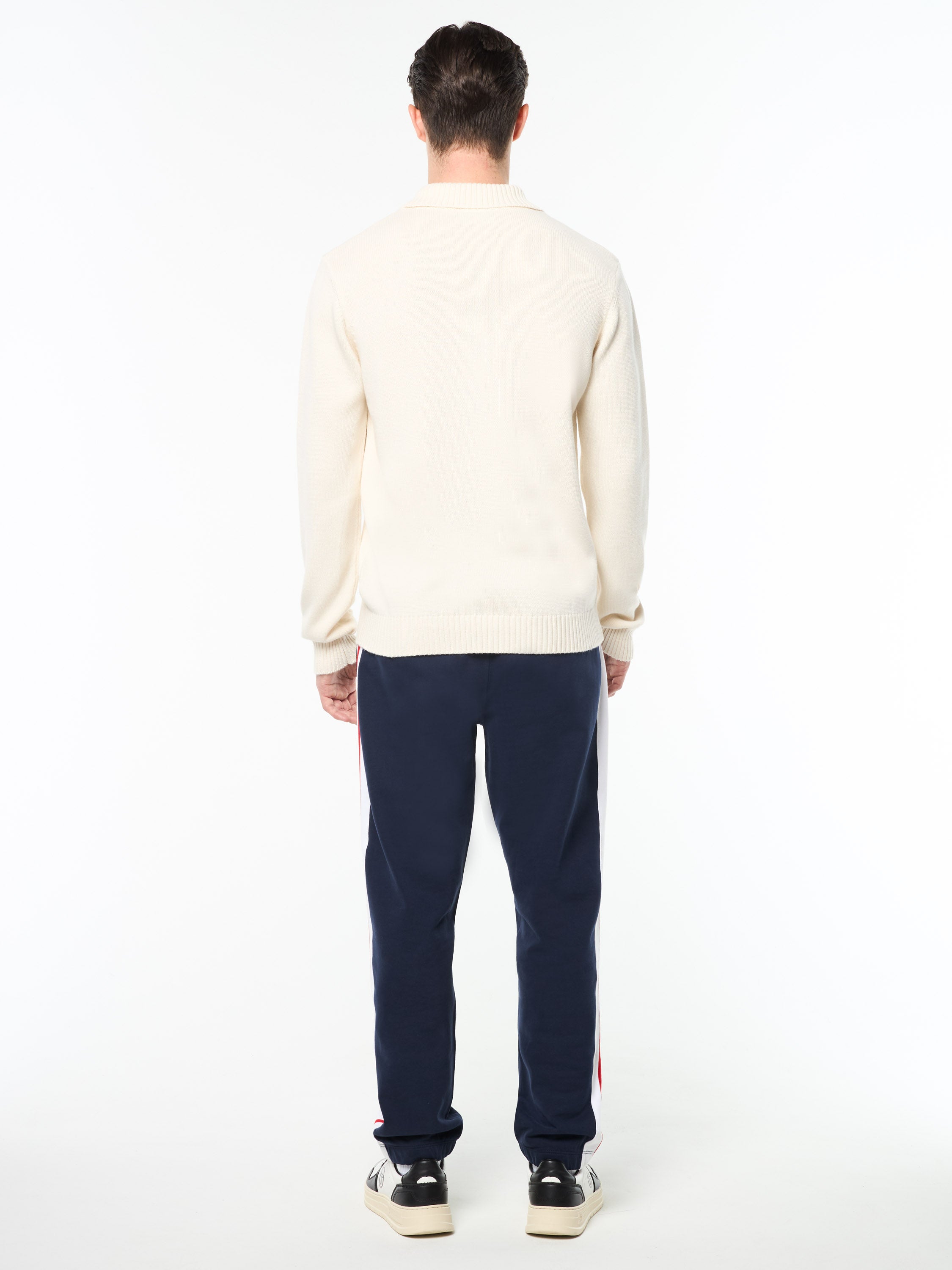 Sergio Tacchini Damarindo Long Sleeve Knit Polo- Gardenia/ Maritime Blue